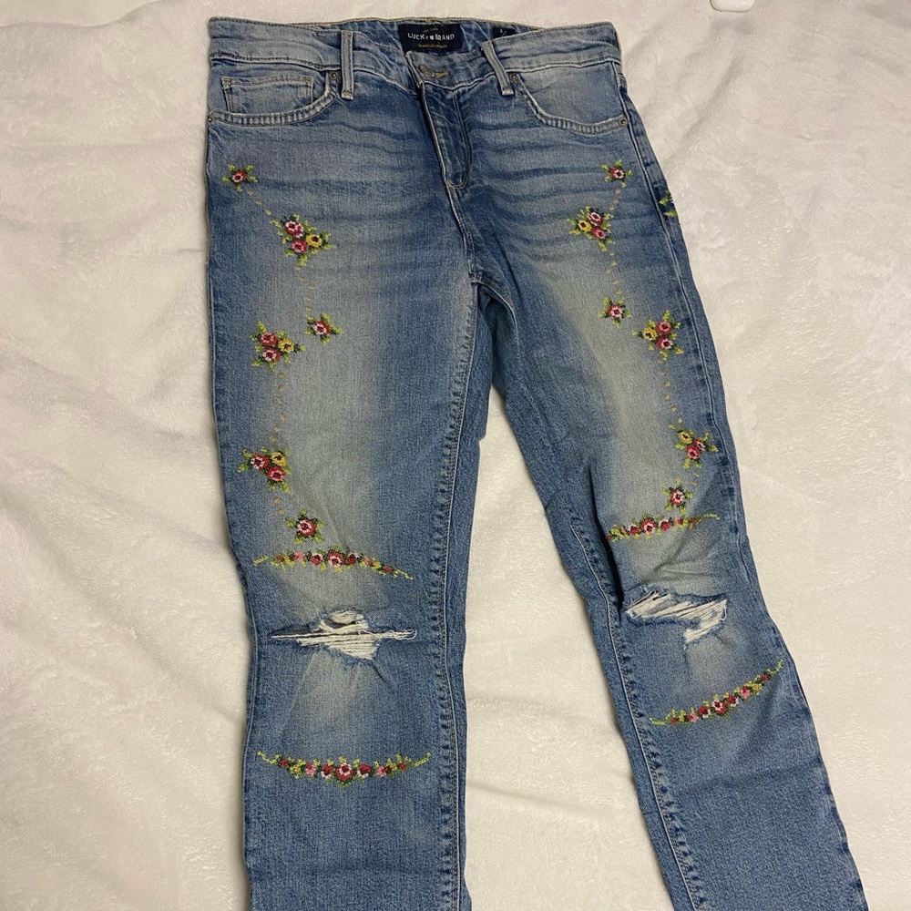 ‘Ava’ lucky brand skinny jeans with flowers embroidery